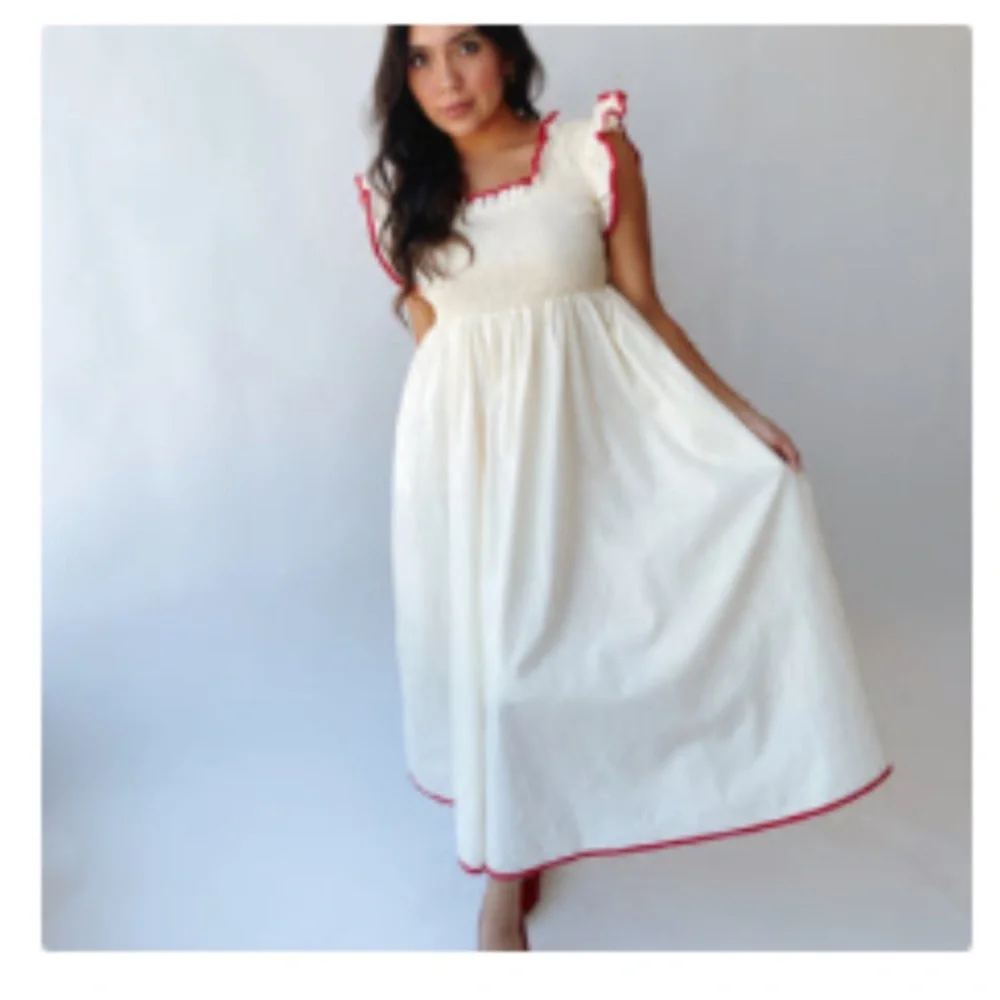 Elegant White Midi Dress with Red Trim Piper & Scoot Midgley - Picture 2 of 7